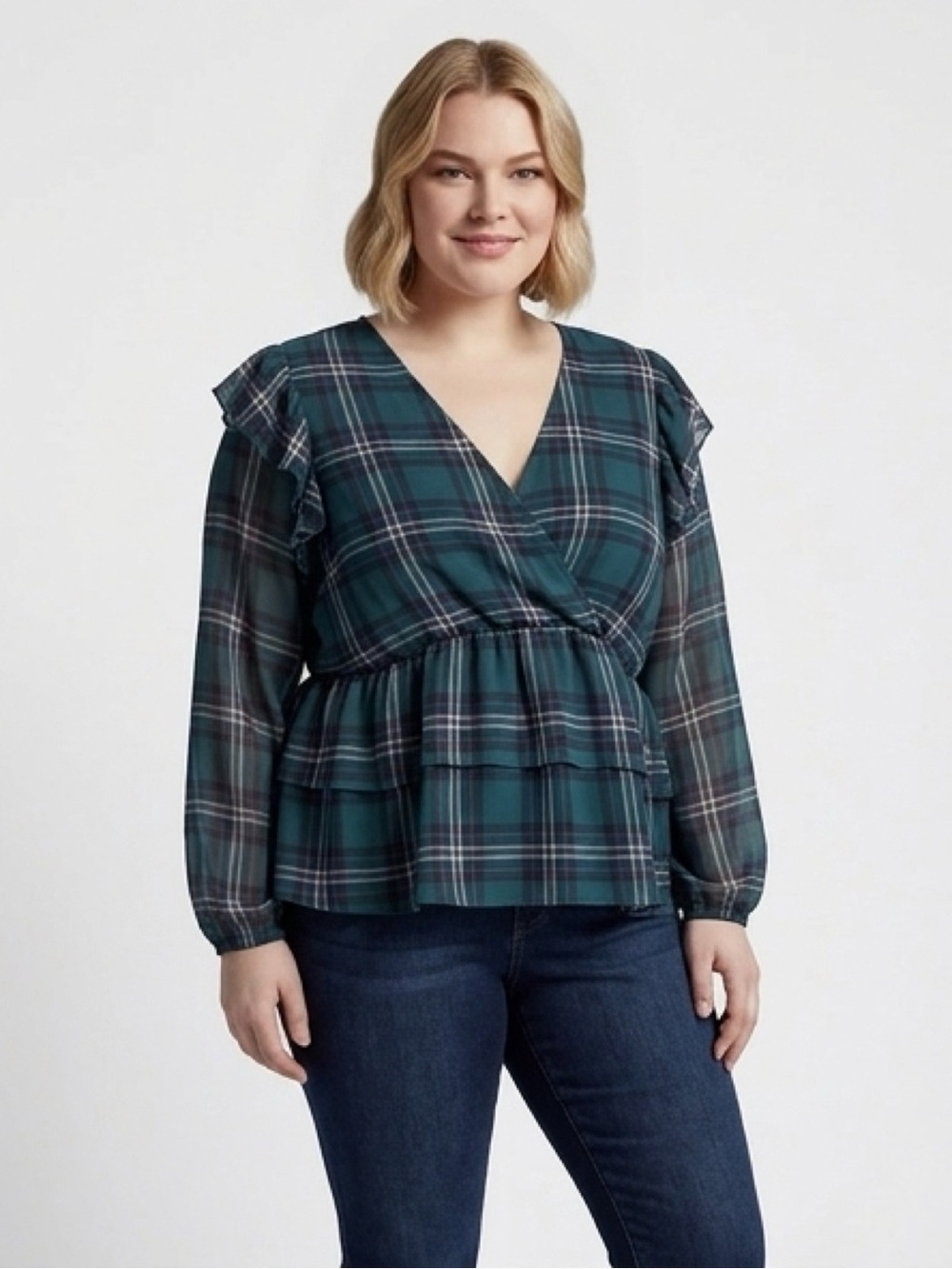 torrid Teal Plaid Wrap Peplum Top